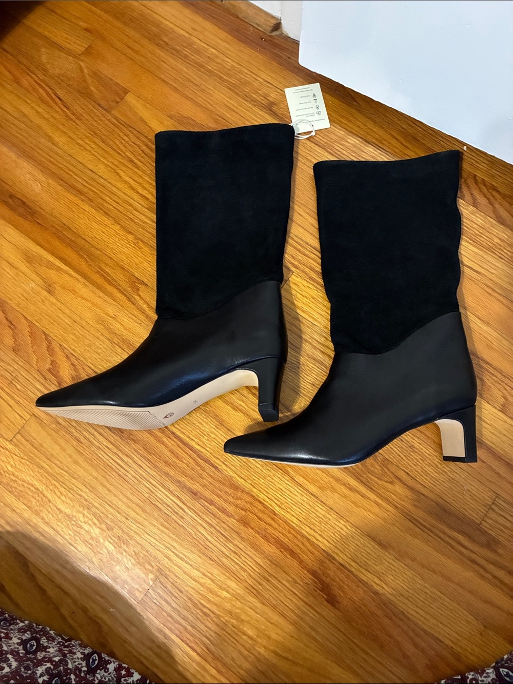 Sanctuary Black Pointed Toe Mid-Calf Block Heel Boots